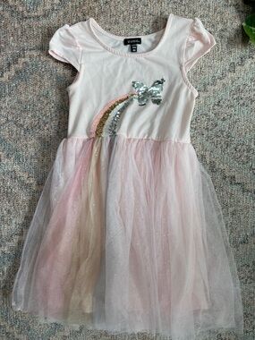Girls Zunie Light Pink Sequin Butterfly Rainbow Tulle Dress 6x